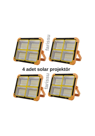 4'lü Set Solar Kamp Projektörü - 12000 Mah Powerbank Özellikli, Çakar Modlu Sarı