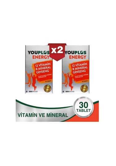 Youplus Energy 12 Vitamin 8 Mineral Ginseng 30 Tablet x 2 Adet