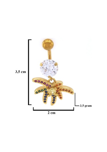 Ferizz Altın Kaplama Zirkon Taşlı Palmiye Piercing Prc-121 Altın