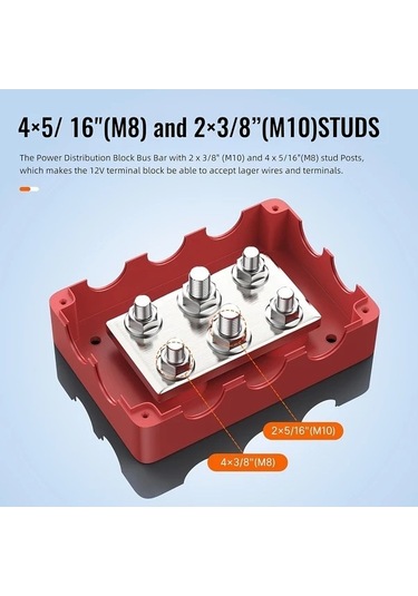 Pazly 500a Yüksek Güçlü Siyah Deniz Araç Bus Barı, 4x M8 2x M10 Bağlantılı Güç Dağıtım Bloku