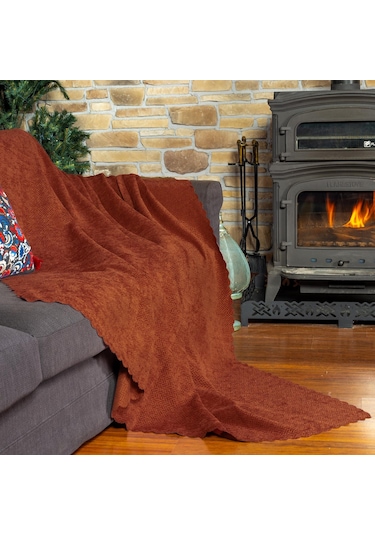 Jakarlı Şönil Koltuk Örtüsü Çekyat Örtüsü Koltuk Şalı 110x175 2 Ad. Kaymaz Kiremit Kiremit