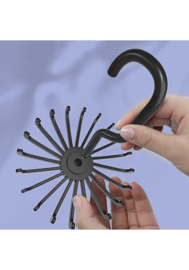 Siyah 360 Derece Dönen Kemer Rafı Boyun Kravat Askısı Depolama Askısı Kravat Kemer Boyun Tutucu Yerden Tasarruf 20 Kanca Elbise Askısı Siyah