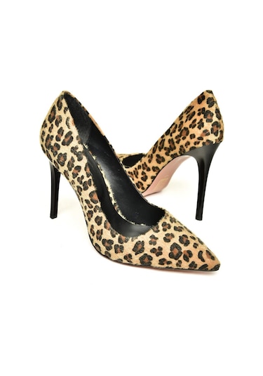 Fox Shoes T676192002 Leopar Süet İnce Topuklu Kadın Stiletto Kahverengi