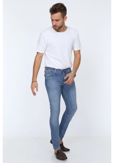 Digital Jeans Erkek Slim Fit Dar Kesim Dar Paça Kot Panto Açık Mavi Açık Gri