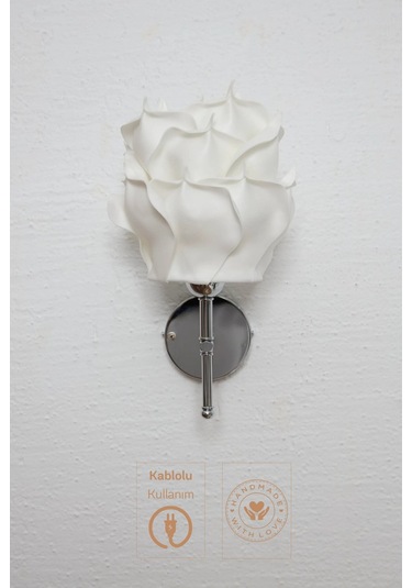 Beyaz Eva Gül Tasarım Kablolu Duvar Aydınlatması Aplik - Alt Gümüş Beyaz
