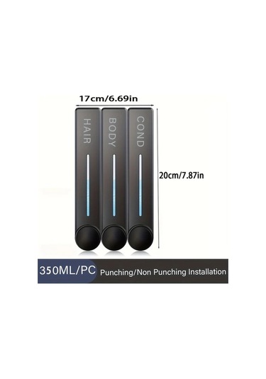 Bosphorusboutique02 Siyah B 350ml Duvar Montaj Sabun Dağıtıcı, 3 Adet, Otel/banyo/mutfak, El Yıkama, Duş Jeli/şampuan, Delme İzleri Olmadan Kurulum, Ev Kullanımı Siyah