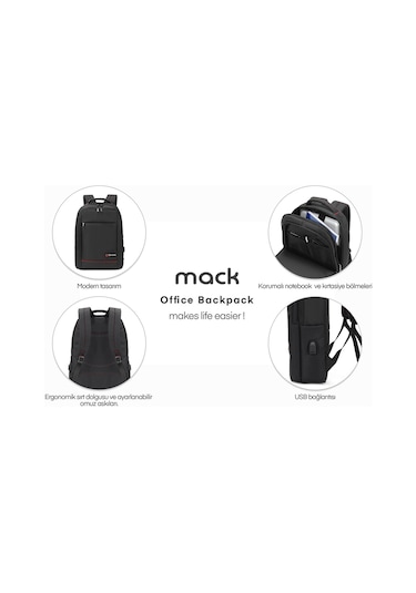 Mack MCC-007 17.3" Office USB Girişli Notebook Sırt Çantası Siyah