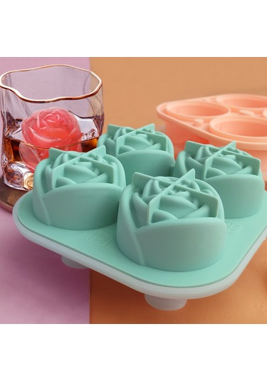 Ximistore9 Güncellenmiş Pembe Gül Şekilli Silikon Buz Kalıbı - 4'lü Set, Ev Kullanıma İdeal, Kolay Kullanım, Whiskey Ve İçecekler İçin Buzluk Çok Renkli