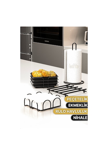 Sofra Mutfak Sunumluk Rulo Peçetelik Havluluk Nihale Ekmeklik 4lü Sofra Seti Mutfak Düzenleyici