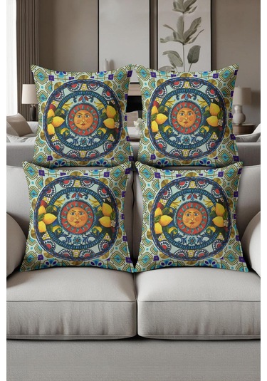 Dijital Baskılı Yumuşak Dokulu 4 Lü Kırlent Kılıfı Takımı 43x43 Cm Krl0069 Renkli