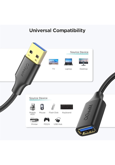 Qgeem QG-CVQ21 USB 3.0 Adaptör Uzatma Kablosu 1 Metre
