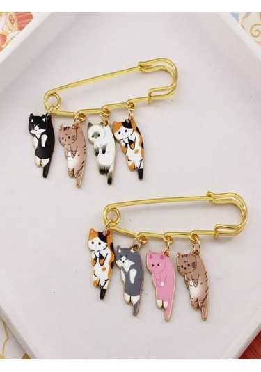 Olfil Broş İğnesi Metal Çizgi Filmi Yavru Kediler 242130492 Altın Rengi