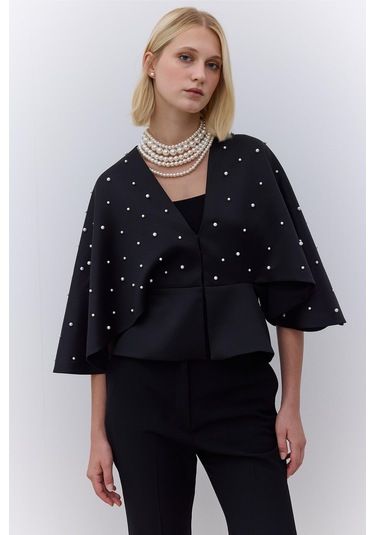 Manuka İncili Abiye Kimono Siyah