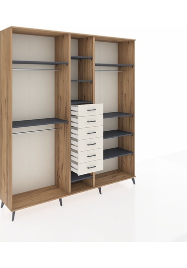 Hyperion Dolap 10 Raflı 6 Çekmeceli 3 Askılı 220x44x243 Çam-antrasit/aytaşı Antrasıt/aytası