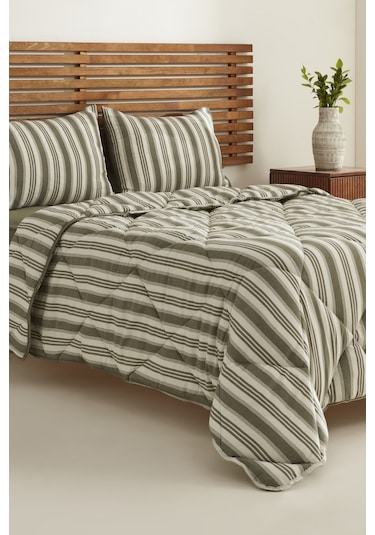 Karacahome Sarah Anderson Barlet Çift Kişilik Comfort Set Çizgili Yeşil