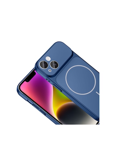 İphone 13 Kılıf M-safe Şarj Özellikli Kamera Korumalı Formen Kılıf Mavi