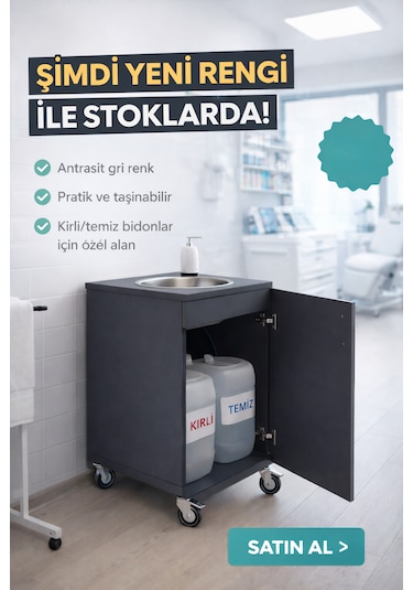 Tekerlekli Taşınabilir Seyyar Lavabo Antrasit