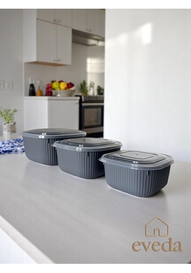 Eveda Snaplid Line Kare Üçlü Set Antrasit