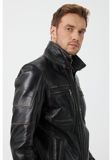 Kenny Siyah Vintage Deri Mont 001