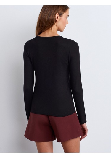 Dilvin 31544 Düğmeli Uzun Kollu Top-siyah Siyah