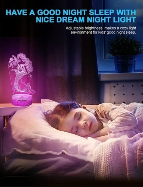 Fastbuy Çocuklar Için Deniz Kızı Gece Lambası, 3d Uzaktan Kumanda 16 Renk, Siyah Dekor Hediye 599kq6 Siyah