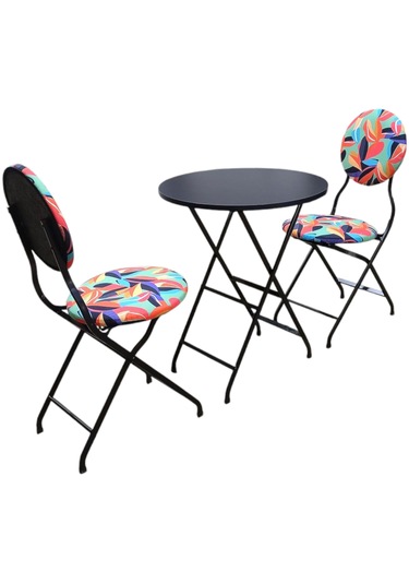 Katlanabilir Renkli Yapraklı Metal Masa Ve Sandalye Takımı - 2 Sa
