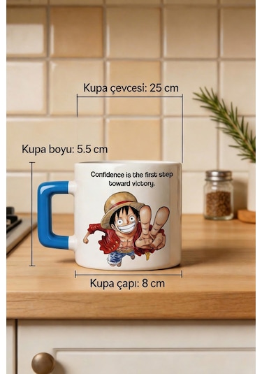 One Piece Luffy Baskılı Seramik Hediye Kupa Bardak Anime Çok Renkli