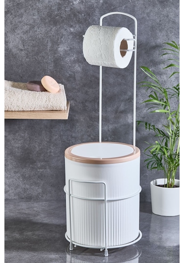 Decorev Banyo Set 6 'lı Metal Standlı Tuvalet Wc Kağıtlık Lüks Set Beyaz