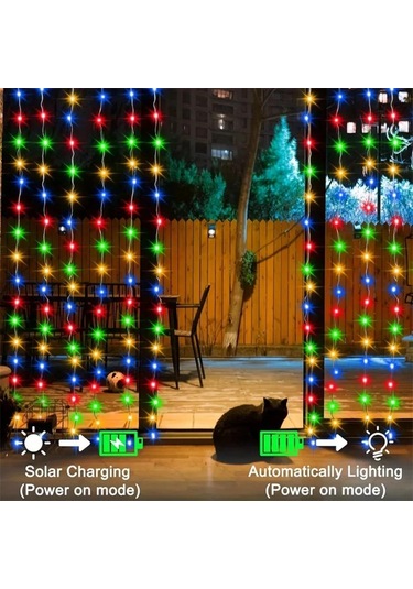 3m Güneş Enerjili Perde Işıkları Peri Işık Zinciri 8 Mod Dış Mekan Su Geçirmez Dekoratif Işıklar Peri Noel Ev Bahçe İçin Diğer
