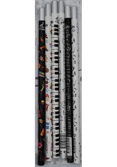 6 adet Manyetik Başlıklı Müzikal Baskılı Kurşun Kalem