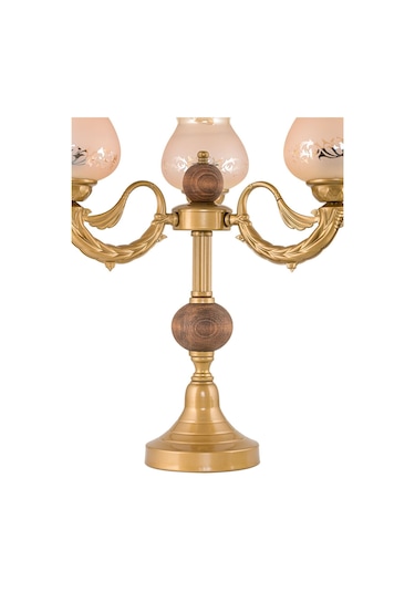 Üçlü Şamdan Masa Lambası Abajur Eskitme Bal Rengi Camlı Eskitme