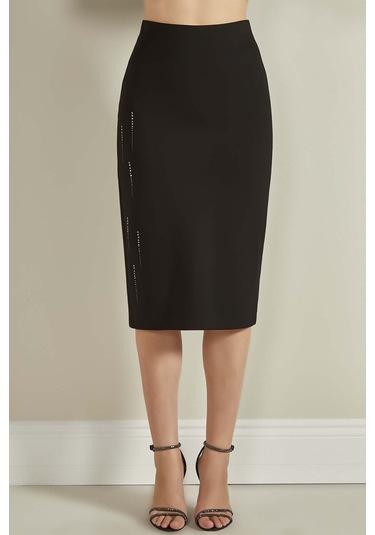 Taş Detaylı Siyah Örme Etek Siyah