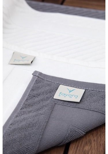 Leoline %100 Pamuk Premium 2'li Ayak Havlusu - Beyaz - Antrasit Beyaz - Antrasit