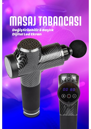 Thomax Masaj Tabancası 6 Başlıklı Profesyonel Masaj Aleti Siyah