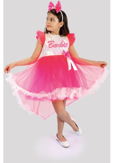 Beyaz Barbie Ponpon Kuyruk Etekli Barbie Taçlı Kız Çocuk Doğum Günü Parti Elbisesi-beyaz Beyaz