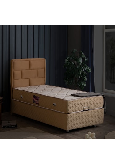 Setaymobilya Diego Tek Kişilik Bej Baza + Başlık + Deluxe Ortopedik Yatak