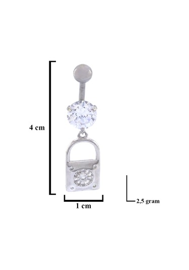 Ferizz 316l Çelik Zirkon Taşlı Kilit Piercing Prc-131 Gümüş