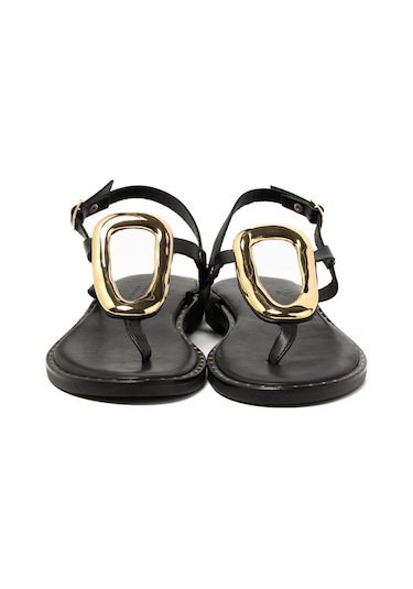 19 Black Sandalet Kadın 22035 Myconian 2025 Greek Sandal Siyah
