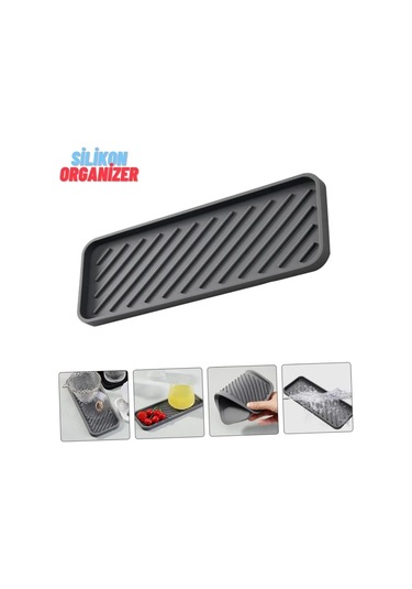 Siyah Silikon Yağdanlık Yağlık Standı Altlık Çok Amaçlı Organizer Sabunluk Altlığı 23x10 Cm Diğer
