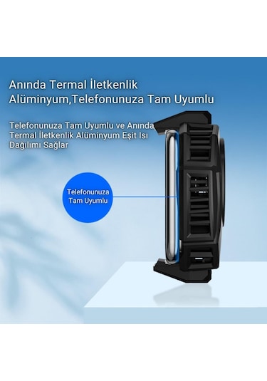 Polham 7500rpm Buz Tipi Radyatörlü Led Işıklı Telefon Soğutucu Fan, Sıcaklık Göstergeli Sessiz Soğutucu