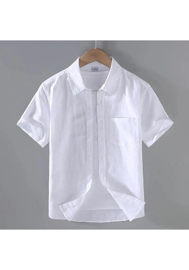 Zeeshant Pamuk Keten Erkek Kısa Kollu Gömlek Yaz Streetwear M-3xlwhıteerkek Whıte
