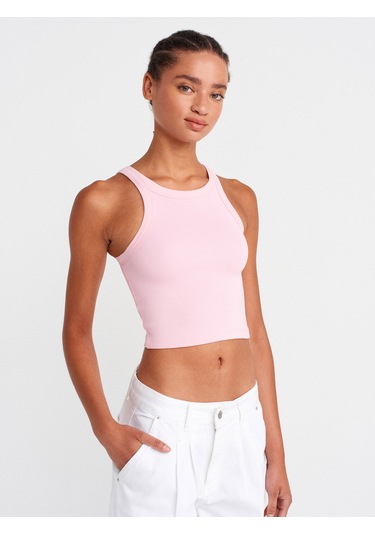 Dilvin 21104 Fitilli Crop Top-toz Pembe Toz Pembe