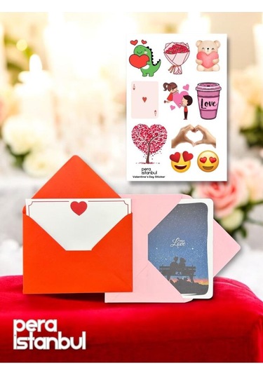 2 Adet Renkli 13x18 Zarf Ve Hediyelik Not Kartı Sticker Seti Sevgililer Günü Yıl Dönümü Not Kartı