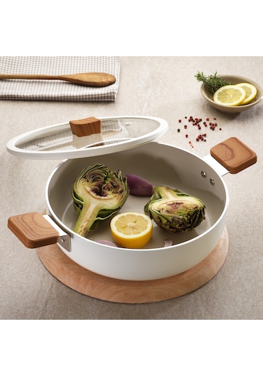 Schafer Ceramoni Seramik Basık Tencere 26 Cm-krem