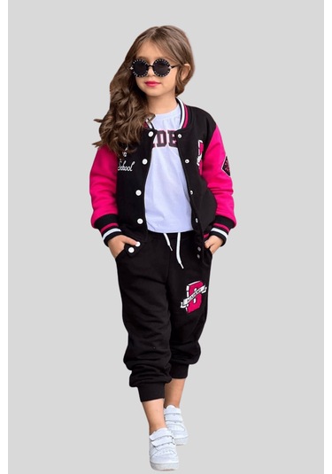 4-12 Yaş College Ceketli Kız Çocuk Takım Fuşya Fuşya