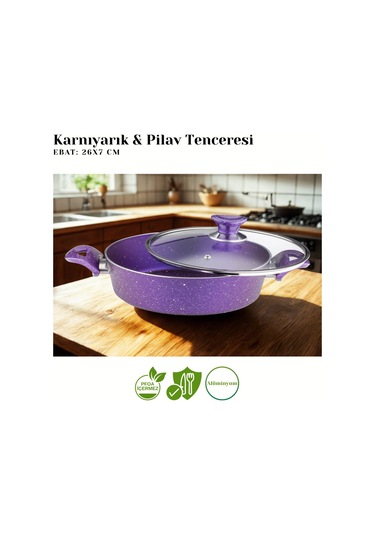 26 Cm Granit Karnıyarık & Pilav Tenceresi Cam Kapak - Violet Violet
