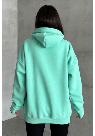 Kadın Mint Yeşili Charlie Luciano Baskılı Oversize Kapüşonlu Sweatshirt Mint Yeşili