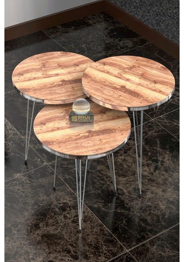 Zigon Sehpa Ve Orta Sehpa Elips Set Gümüş Ceviz Tel