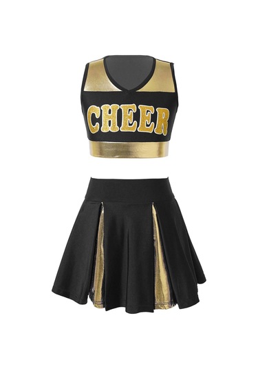 Siyah Çocuk Kız Amigo Dans Elbise Set Kolsuz Mektup Baskı Kırpma Üst Etek Tezahürat Üniforma Siyah