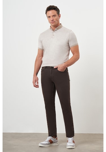 Morven Erkek Kahve Mevsimlik Pamuk 5 Cep Dynamic Fit Jean Pantolon Kahverengi